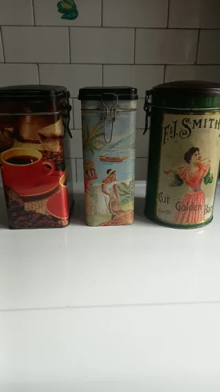 Set 3 barattoli latta decorati