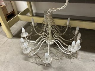 Lampadario a goccia in vetro e metallo