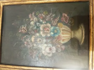 Pareja cuadros antiguos florales