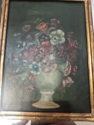 Pareja cuadros antiguos florales