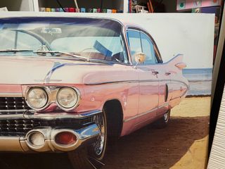 Cuadro Coche Clásico Rosa