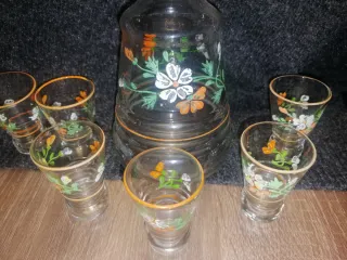 Juego licor botella 6 vasos vintage flores