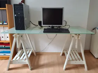 Mesa escritorio,Tablero Cristal Templado con caba