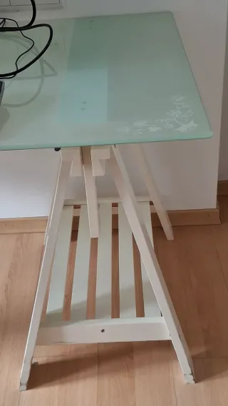 Mesa escritorio,Tablero Cristal Templado con caba