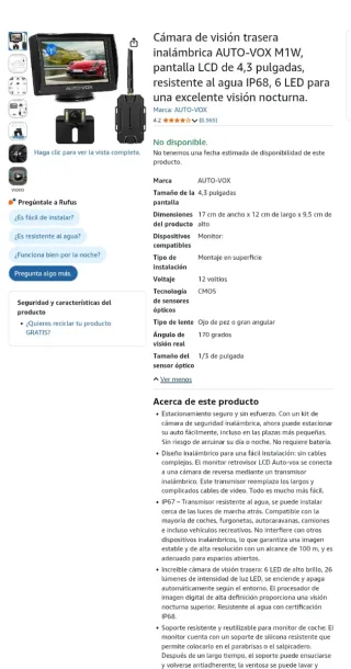 AUTO-VOX M1W Cámara Trasera Inalámbrica