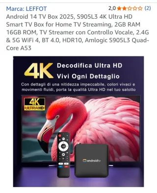 Android TV Box 4K LEFFOT S905L3 2GB/16GB