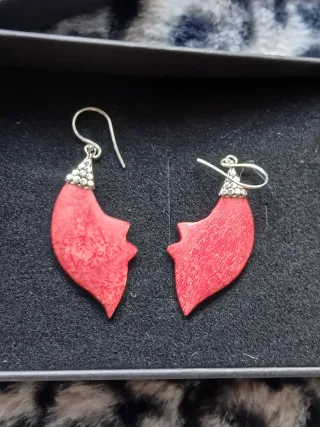 Brincos Artesanais Prata Indonésia Coração Vermelh