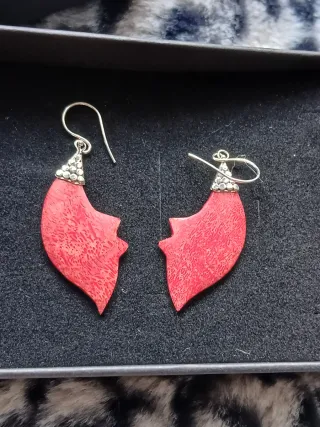 Brincos Artesanais Prata Indonésia Coração Vermelh