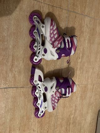 Patines en línea niña morado y blanco con luces