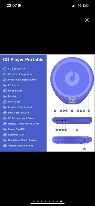 NUEVO Reproductor CD Portátil Azul