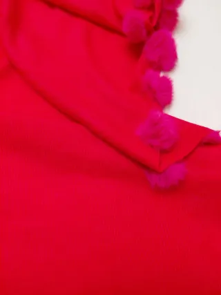 Bufanda/Fular fusia con Pompones y Flecos