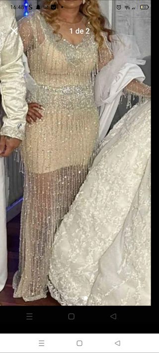 Vestido de boda gitana dorado y blanco