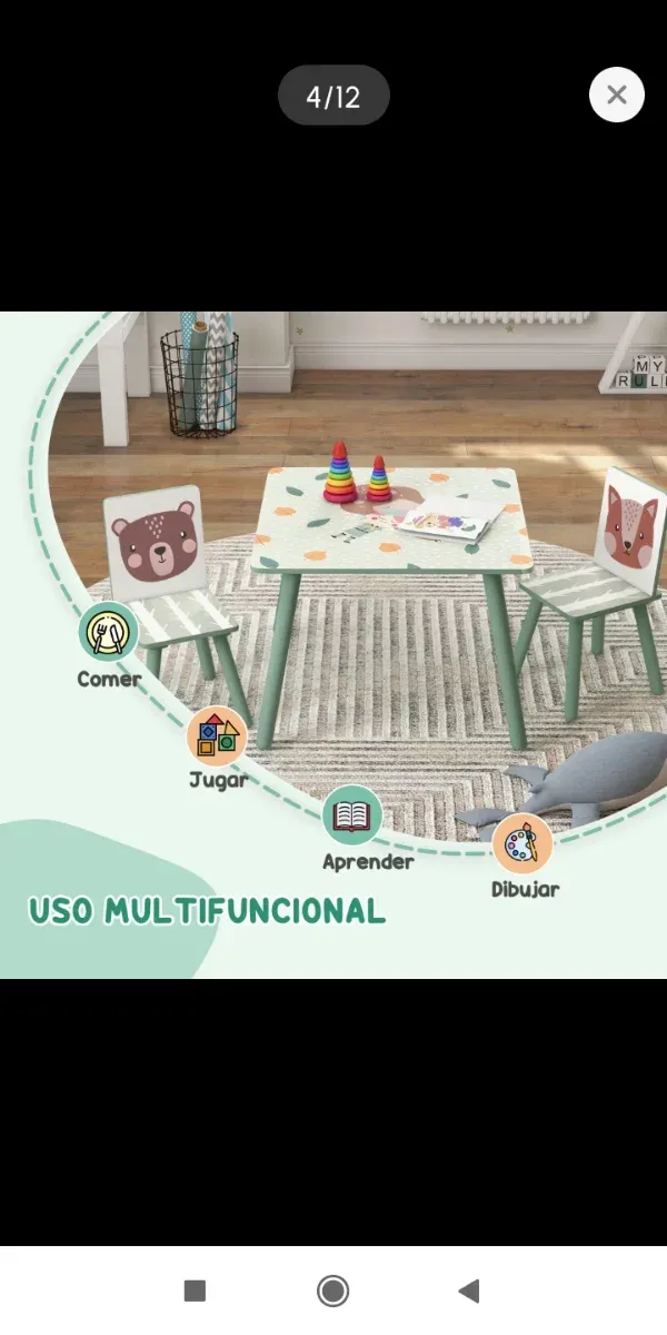 Conjunto mesa y 2 sillas infantiles verde