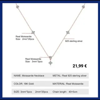 Collar Plata-Baño Oro Moissanites