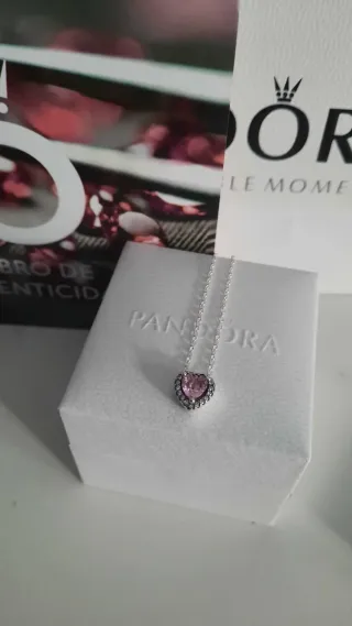 Collar Pandora Corazón Rosa y Plata