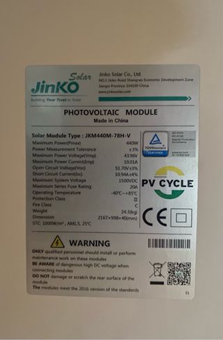 Placa Solar Jinko 440w Alta Calidad