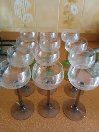 3 juegos de copas de cristal tallado