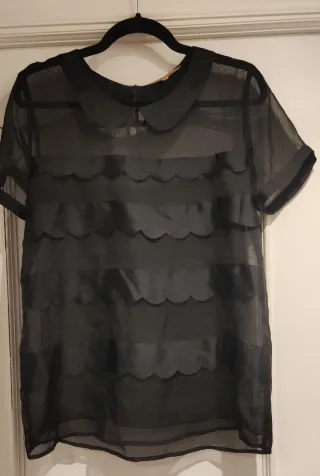 Blusa transparente negra cuello Peter Pan Talla M