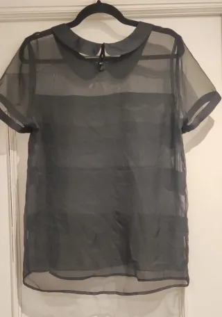 Blusa transparente negra cuello Peter Pan Talla M