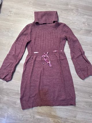 Vestito lana rosa collo alto