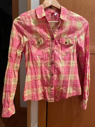 Camisa H&M cuadros rosa y amarillo T.36