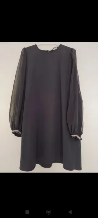 Vestido fiesta negro mangas transparentes