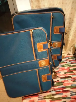 Juego de 2 maletas azul y marrón