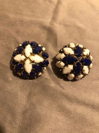 Orecchini vintage clip blu e bianchi