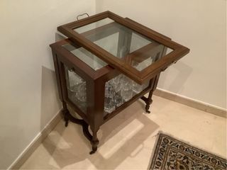 Camarera licorera vintage madera y cristal