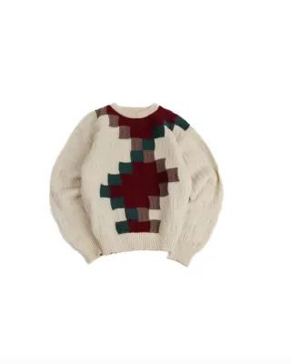Maglione lana vintage uomo beige multicolor
