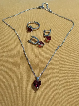 Set gioielli cuore rosso argento