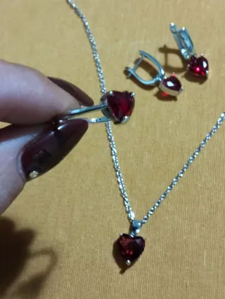 Set gioielli cuore rosso argento