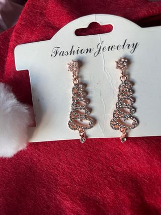 Pendientes Árbol Navidad Dorado Rosado
