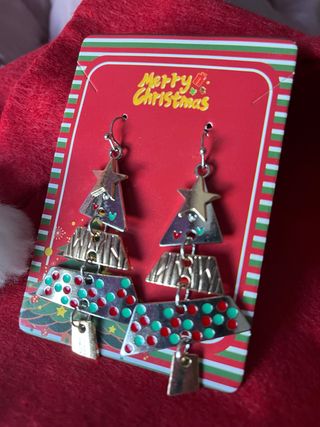 Pendientes árbol Navidad dorados y verdes