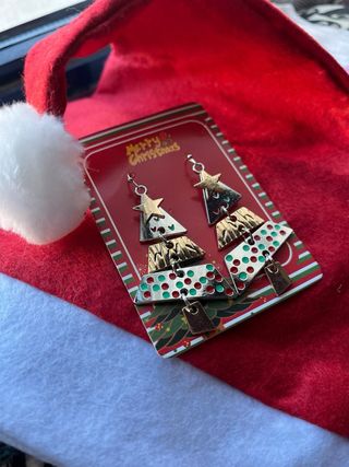 Pendientes árbol Navidad dorados y verdes