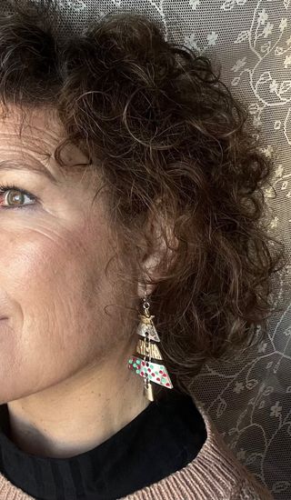 Pendientes árbol Navidad dorados y verdes