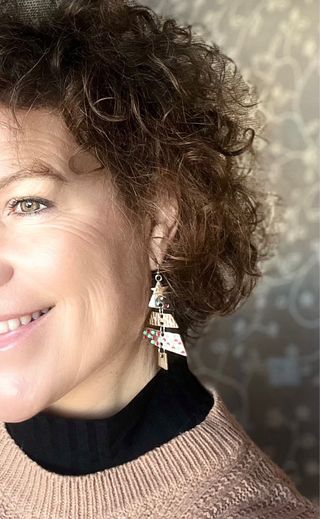 Pendientes árbol Navidad dorados y verdes