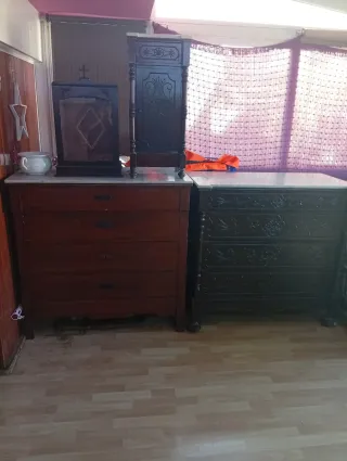 Conjunto Muebles Antiguos Madera Mármol