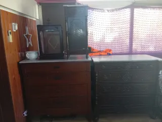 Conjunto Muebles Antiguos Madera Mármol