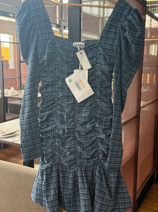 GANNI Abito Ruched Blue Check IT 40