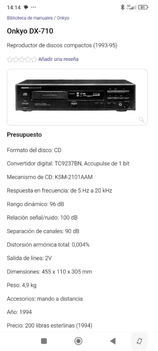 CD ONKYO DX-710 CON MANDO A DISTANCIA ORIGINAL