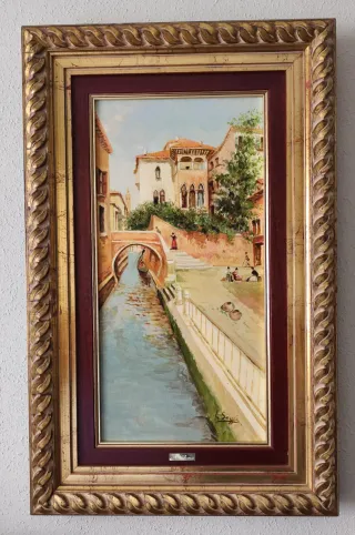 Pintura Venecia Canal Góndola Marco Dorado