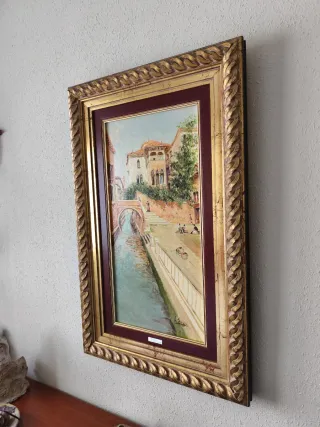 Pintura Venecia Canal Góndola Marco Dorado