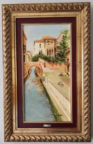 Pintura Venecia Canal Góndola Marco Dorado