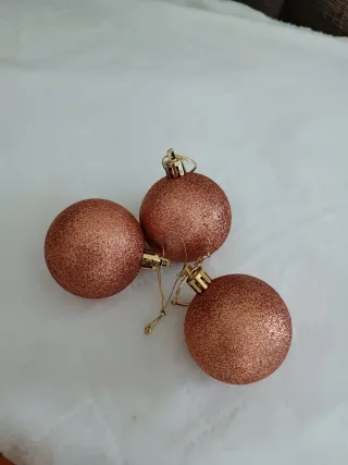 Set 3 palline natalizie bronzo glitter