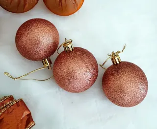 Set 3 palline natalizie bronzo glitter