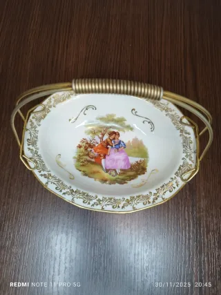 LIMOGES ANTIGUA BANDEJA CON ASAS DORADAS