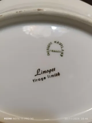 LIMOGES ANTIGUA BANDEJA CON ASAS DORADAS