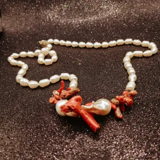 Collana perle naturali corallo argento