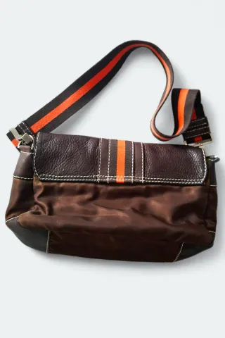 Bolsa Vintage Y2K Pele Camurça Castanha Laranja